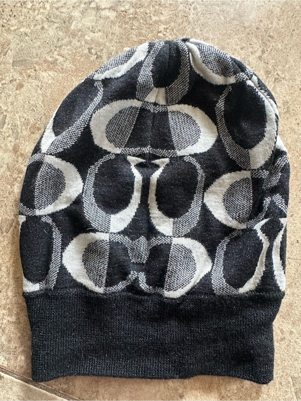 Coach Black and White Logo Knit Beanie